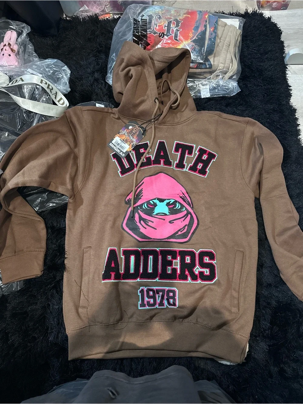 Brown Crewneck Sweatshirt with Pink Graphic - Death Adders